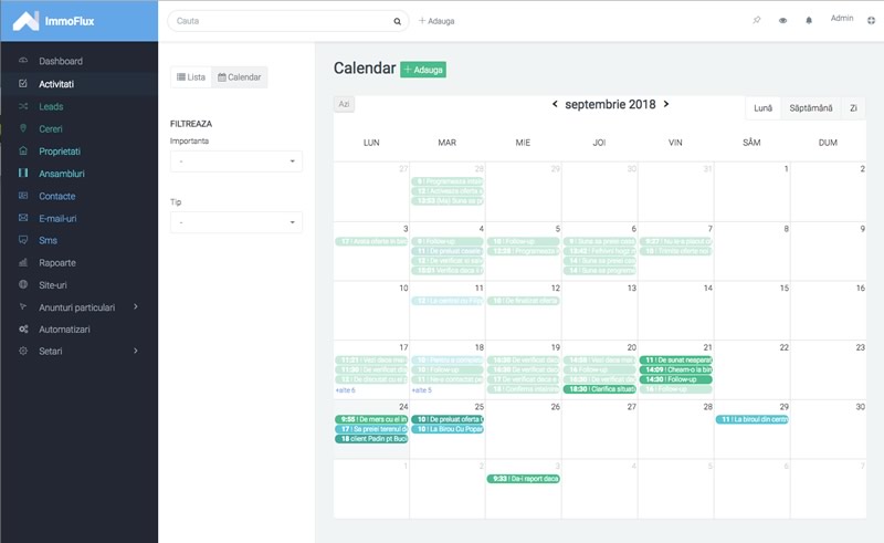 Gestionare activitati cu calendar din cadrul softului imobiliar